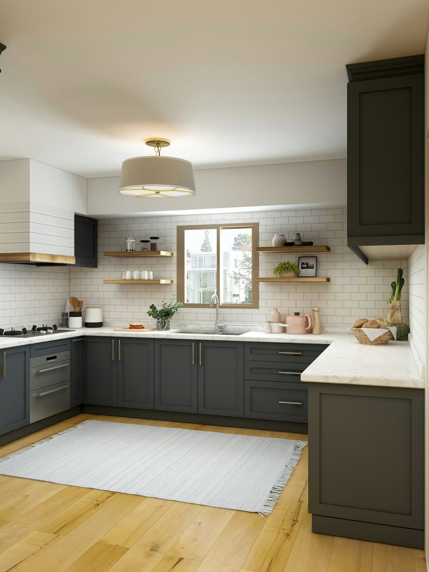 Dapur dengan rak kayu